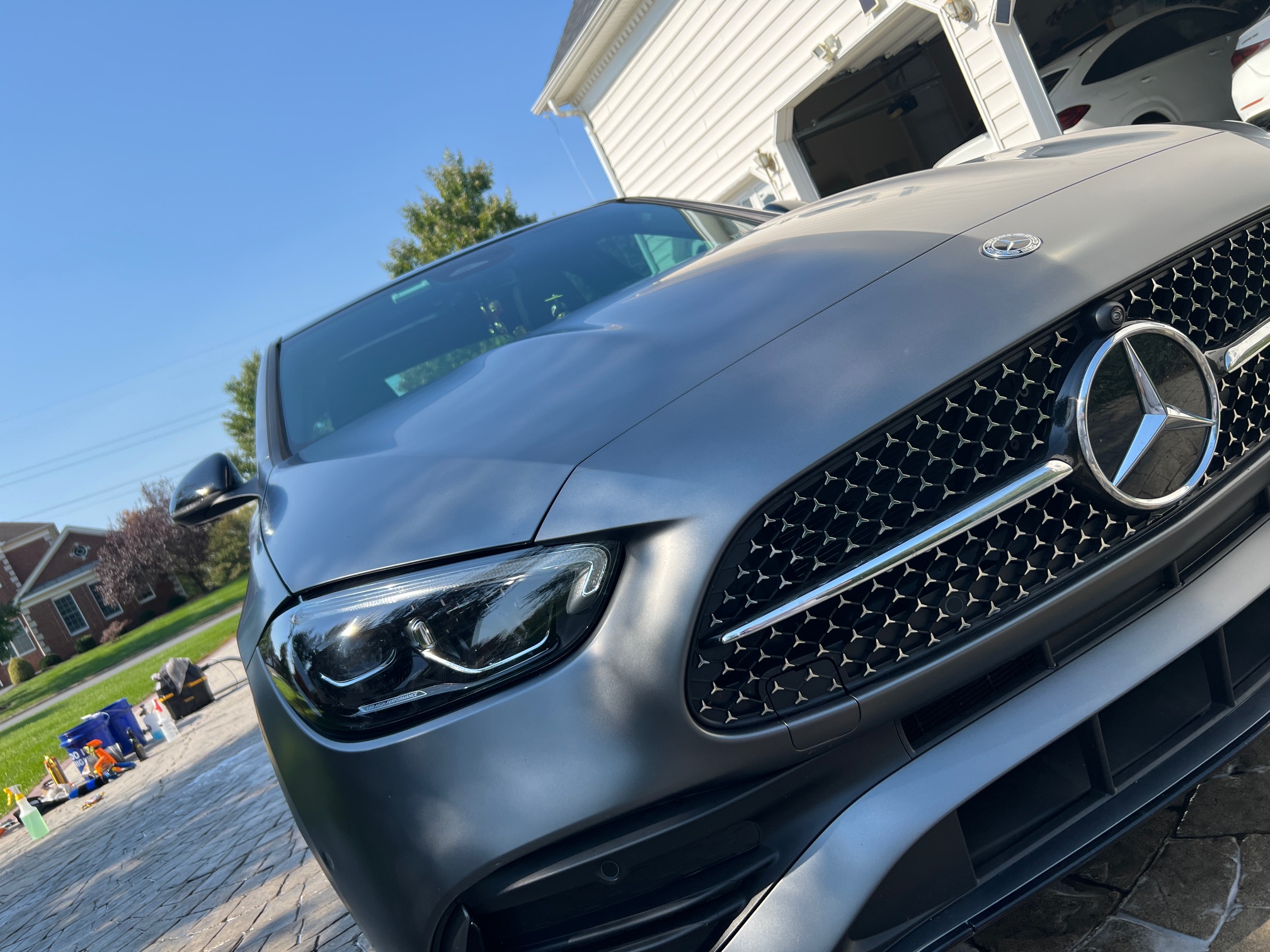 Detailed Mercedes exterior front grille and hood after YesterDay Car Detailing service