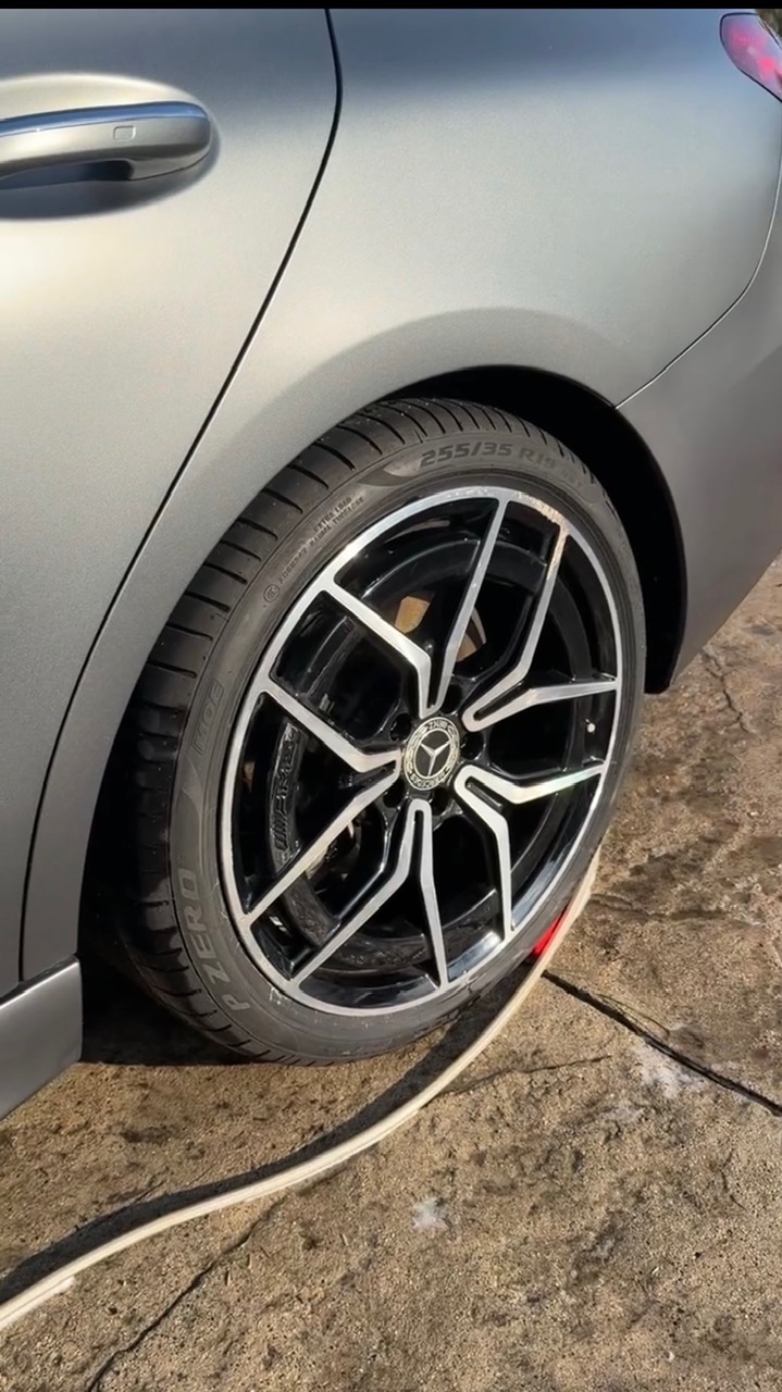 Clean Mercedes wheel and tire after detailing